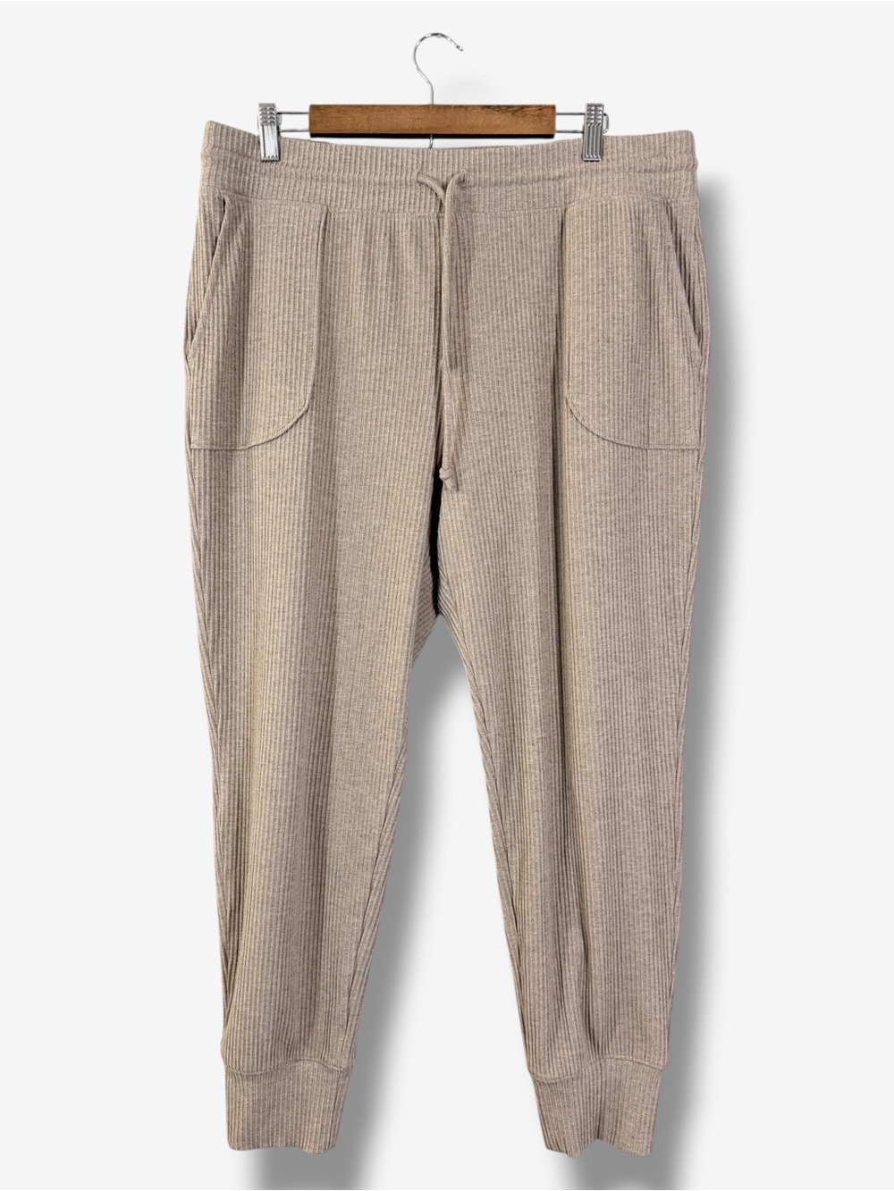 Haven Well Within Ribbed Knit Joggers XL Beige Drawstring Lounge Pants